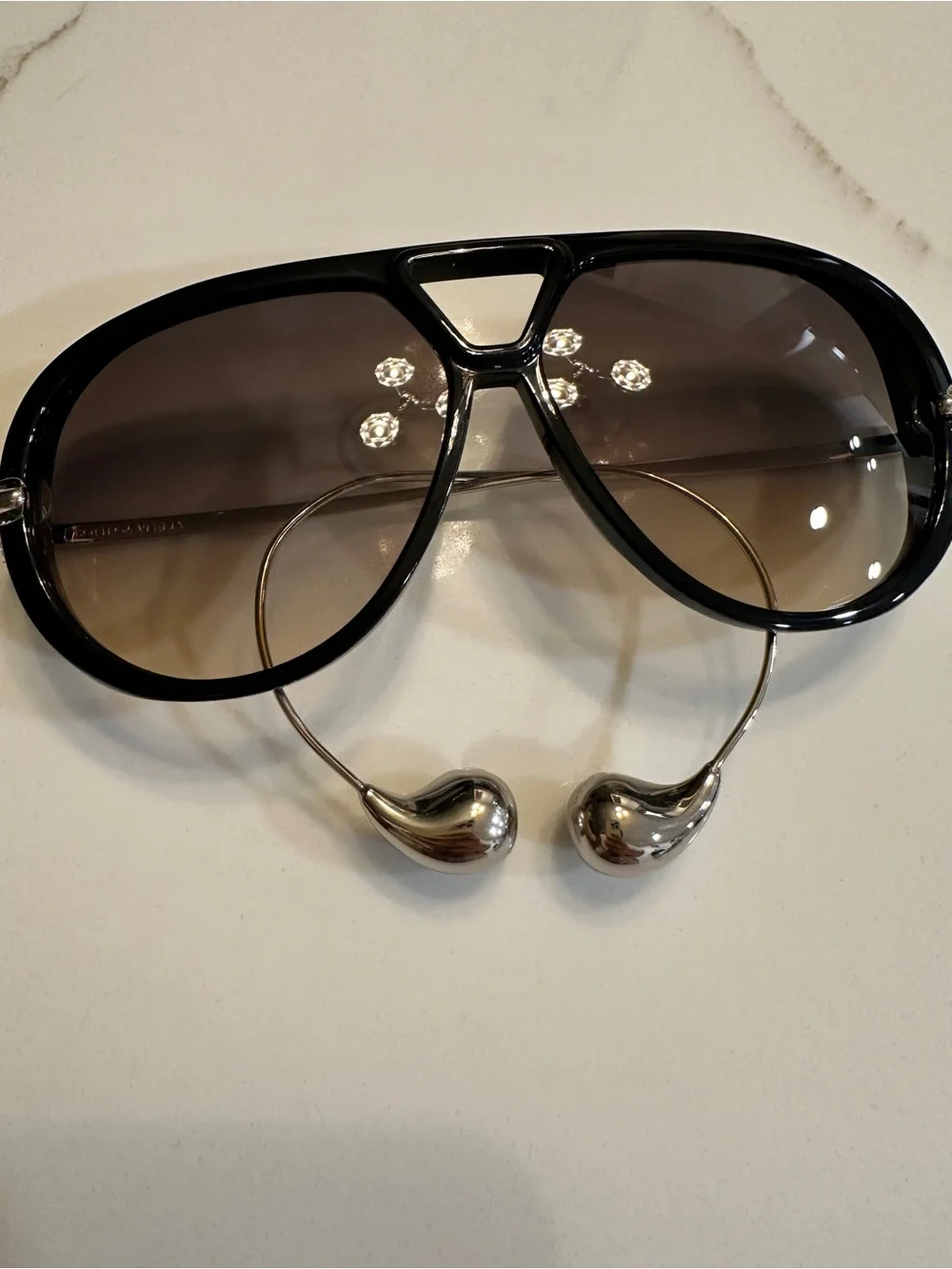 Bottega Veneta Black Sunglasses with Silver Metal Accents